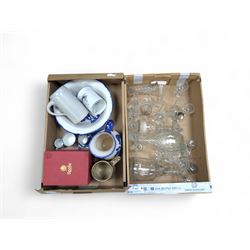 19th century and later glassware, including decanters and drinking glasses, Spode goblet c...