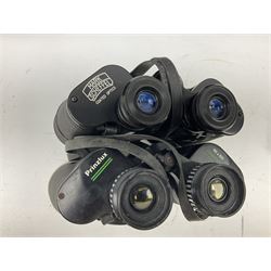 Nine binoculars to include Prinz 10x50, Prinzlux 10x50,  Ellgee Cadet 8x25, Mark Scheffel 35x50 etc, eight with cases