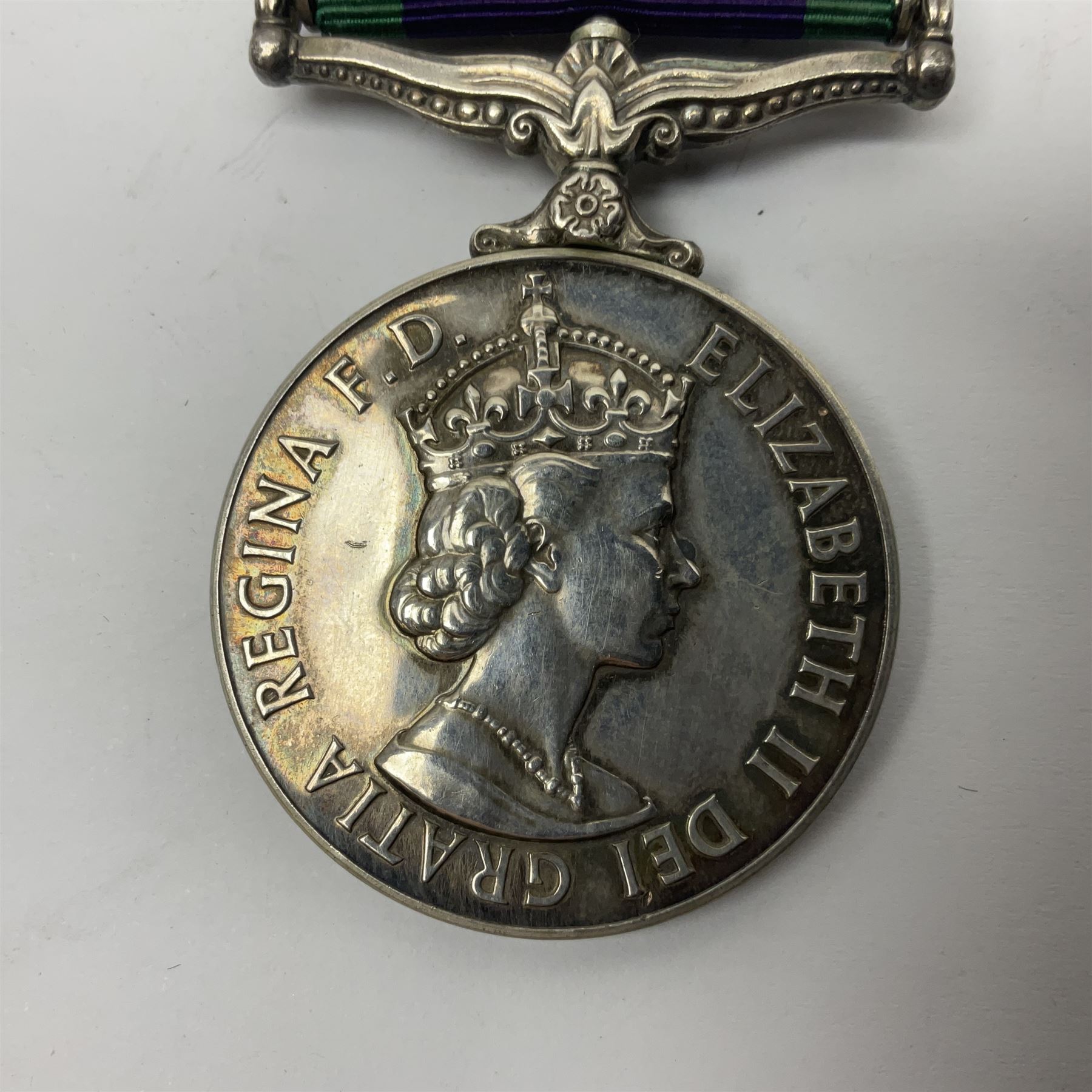 Elizabeth II General Service Medal with Northern Ireland clasp awarded to 24081995 Pte. D. Claxton Green Howards; with ribbon