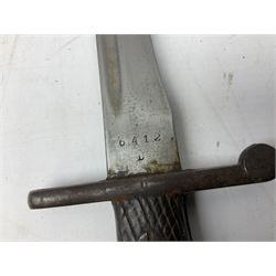 Austrian Model 1895 carbine NCO's knife bayonet with 25cm fullered steel blade; in steel scabbard with webbing frog L39cm overall; and Spanish Model 1941 Bolo bayonet with 25cm fullered steel blade No.6412D; in steel scabbard (2)