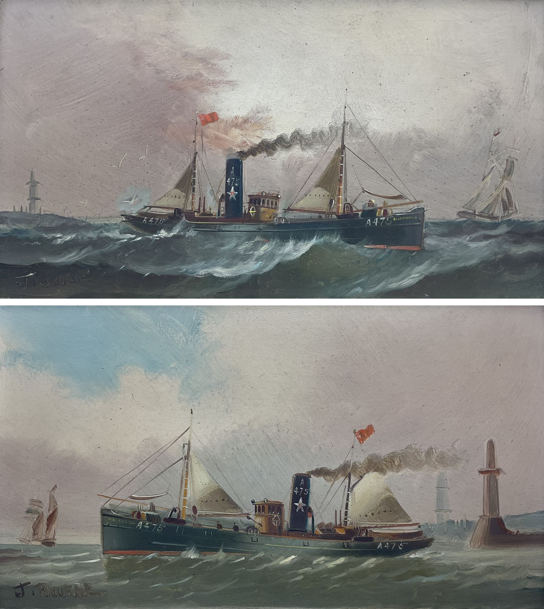 John Bourne (British 1861-1935): Aberdeen Steam Trawler A475, pair oils on board signed 17cm x 29cm (2)