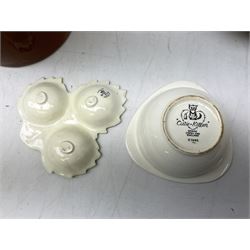 Mid century Spode Copeland 'Cutie Kitten' bowl, Crown Ducal King George VI and Queen Elizabeth Coronation Emu Wines flask with stopper, c1937, Carlton Ware sauce boat and saucer, Crown Devon and quantity of ceramic jugs etc