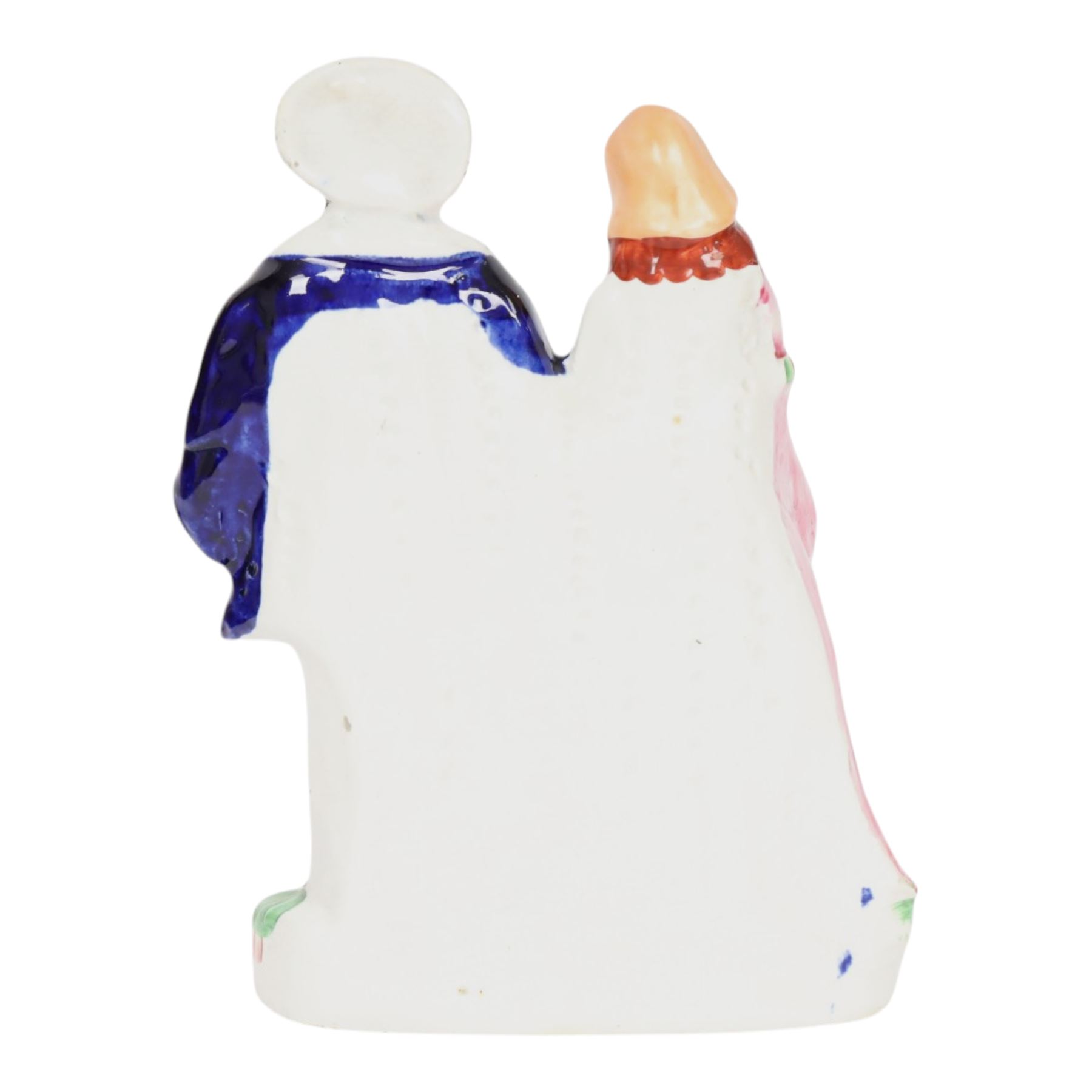 Rare 19th century Staffordshire pottery figure, modelled as Henry VIII and Anne Boleyn, Henry stood on the right and Anne left holding hands, H24.5cm
