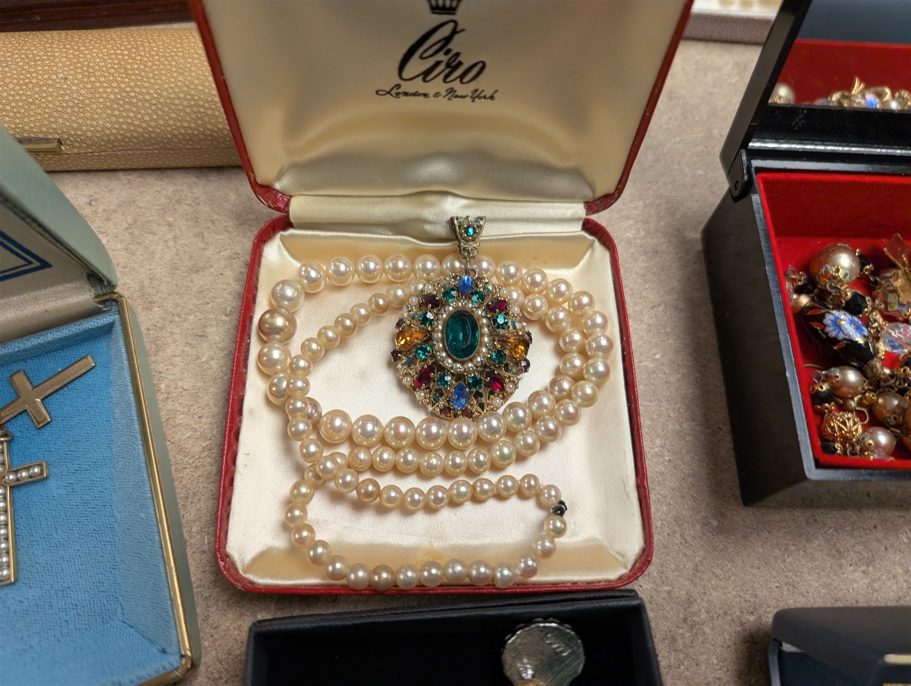 Silver marcasite wristwatch and a large collection of costume jewellery, including beaded necklaces, wristwatches, etc, 