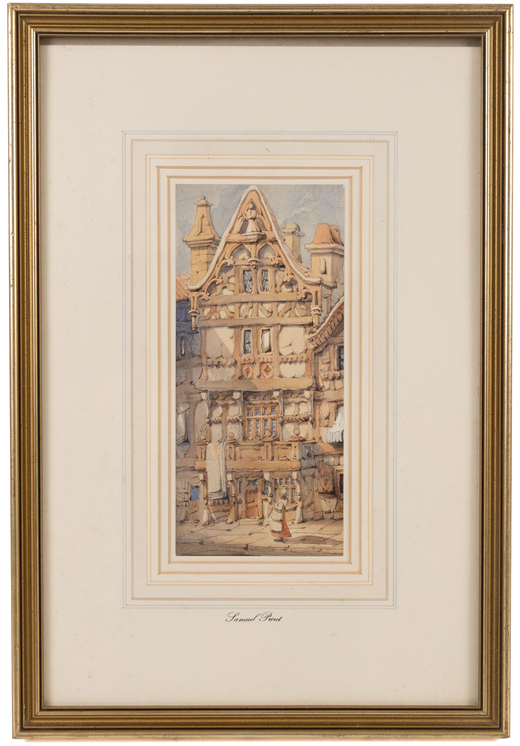 Attrib. Samuel Prout (British 1783-1852): Ornately Carved Continental Timber Framed House, watercolour unsigned 23.5cm x 10.5cm