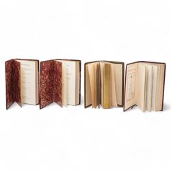 Pulling, F.S. - 'Sir Joshua Reynolds,, published Sampson Low, 1892 and Brock-Arnold, George M. - 'Gainsborough' published Sampson Low 1889, bound together in one volume, full leather with marbled end papers, bookplate of Lionel Montagu, all edges gilt, Ruskin, John - 'The Stones of Venice', volumes 1 & 2 of 3, published by G Allen, 1881 2nd edition, leather and marbled boards, Ruskin, John 'The Stones of Venice' published by G Allen 1893, 1st edition with green boards and Ruskin, John - 'Sesame and Lilies' published G Allen 1895 in soft leather, 'The Essays or counsels Civil and Moral', Routledge 1883 in half leather boards. 'Selections from speeches and writings of Edmund Burke' circa 1890, Tupper, A F 'Proverbial Philosophy' 1838, embossed and gilt leather, all edges gilt and Lord Macauley 'Historical Essays' 1923 