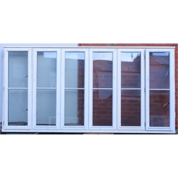  Large timber framed twelve sectional double glazed window, two opening windows, W300cm, H150cm, D11cm (maximum frame measurements)  