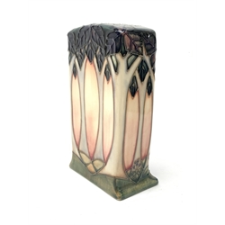 A Moorcroft mantle clock, decorated in the Cluny pattern designed by Sally Tuffin, with impressed and painted marks beneath, H15.5cm.