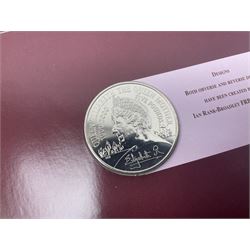 Eleven Queen Elizabeth II cupronickel five pound coins, in card folders or on cards
