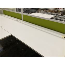 Modular two desk office system - comprising two desks, two returns, two filing drawer cabinets and one screen. Desk dimensions W160cm, D80cm, H73cm, pedestal dimensions W42cm, D80cm, H120cm - THIS LOT IS TO BE COLLECTED BY APPOINTMENT FROM DUGGLEBY STORAGE, GREAT HILL, EASTFIELD, SCARBOROUGH, YO11 3TX