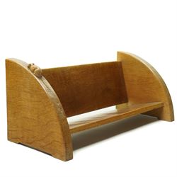 Mouseman - oak book trough, curved end supports, with carved mouse signature, by the workshop of Robert Thompson, Kilburn W46cm