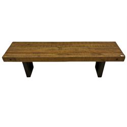Rustic pine console table, metal legs
