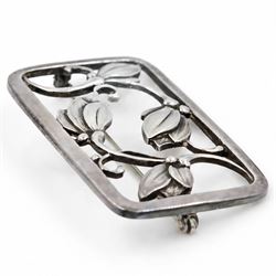 Georg Jensen silver floral brooch, no. 295, London 1959, boxed
