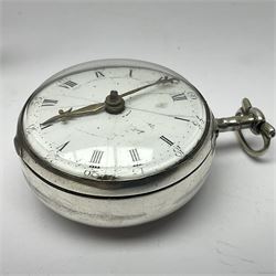 George III silver pair cased verge fusee pocket watch by Harry Niblett, Dorking, No. 5991, white enamel dial with Arabic numerals and outer minute ring, case makers mark TG, London 1787 