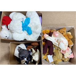 Five leather soft toys including musical koala bear playing Waltzing Matilda; sixteen assorted white plush soft toys; and sixteen other teddy bears (31)