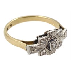 Art Deco 15ct gold and palladium milgrain set five stone diamond panel ring