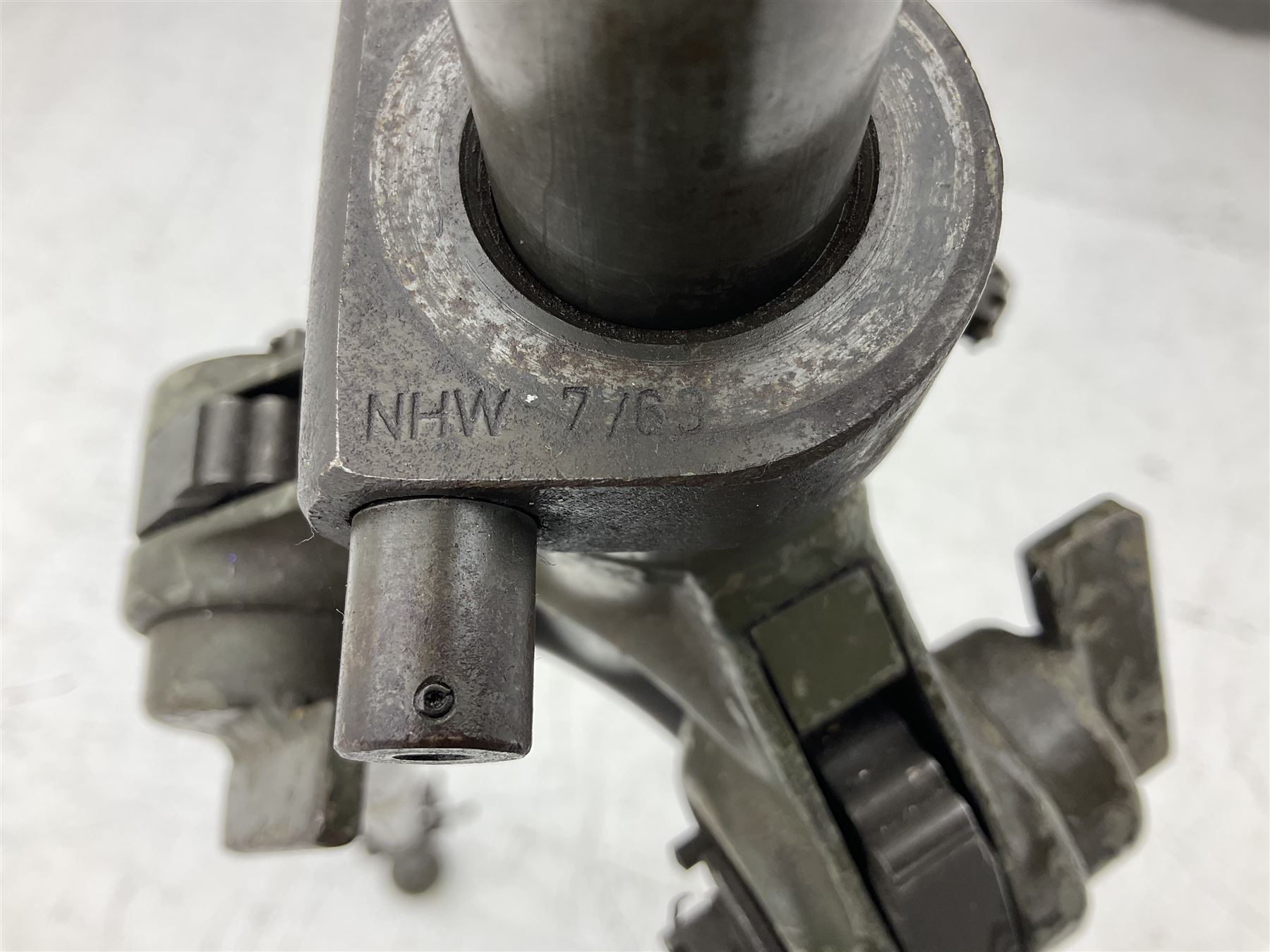German machine gun stand of adjustable tripod form, marked 'NHW 7/63 12 -135 - 6089'