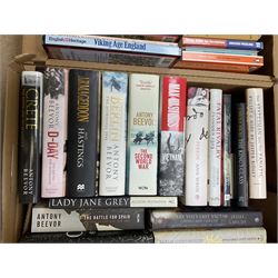 Collection of various history books to include world wars, tudors, vikings, anglo saxons and a number of political books, three boxes  
