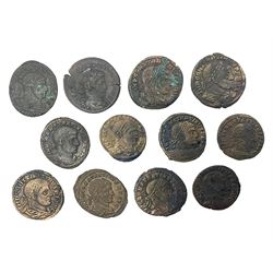 Roman Imperial Coinage, Constantine the Great (AD 306-337), twelve bronze folles of various mints; rev. Sol standing holding globe (12)