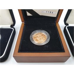 Three Queen Elizabeth II The Royal Mint United Kingdom gold proof full sovereign coins, dated 2003, 2005, and 2011, all cased with certificates