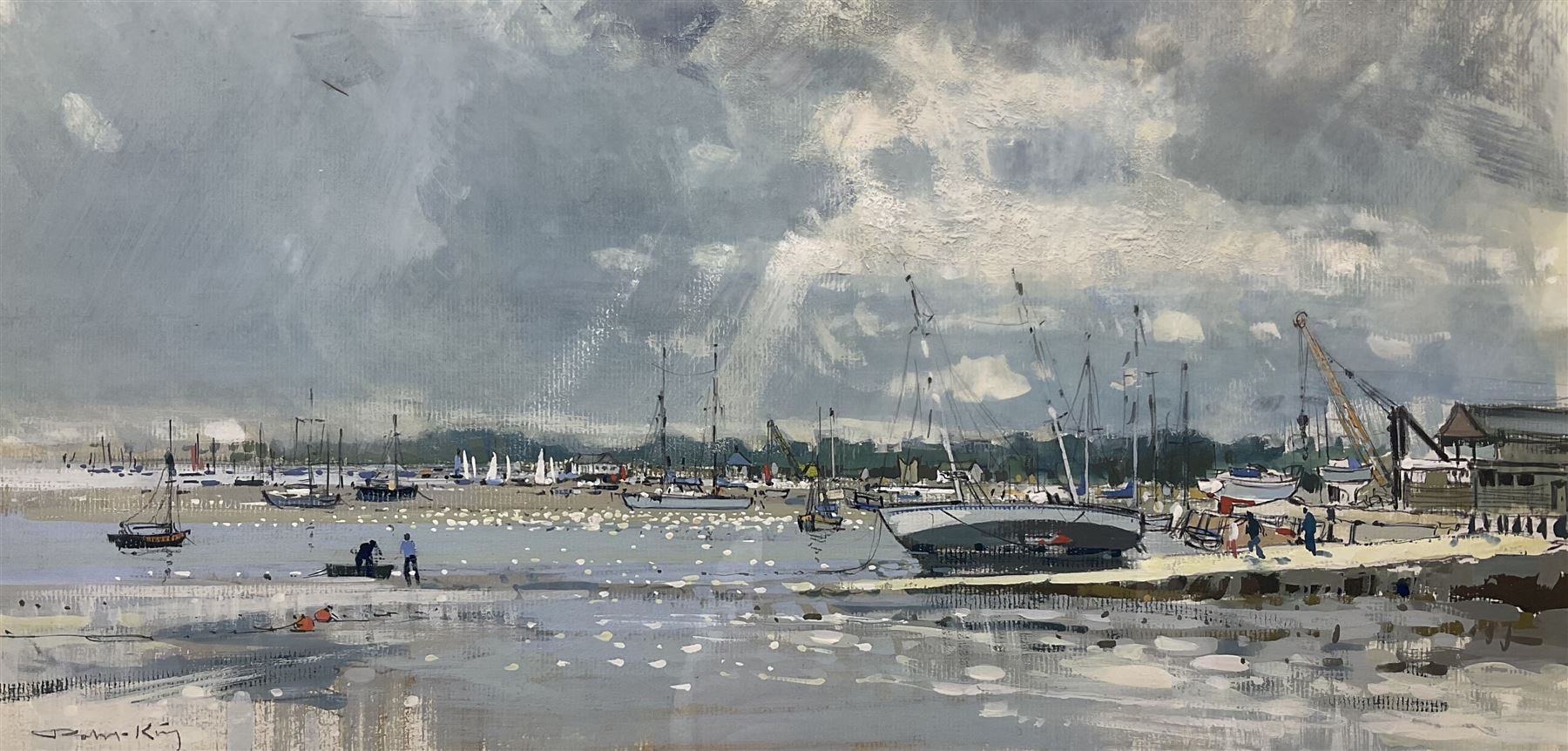 Robert King (British 1936-): 'Woodbridge After Rain', gouache signed, titled on exhibition label verso 27cm x 54cm 
Provenance: exh. The Mall Galleries, Carlton House Terrace, London, label verso
