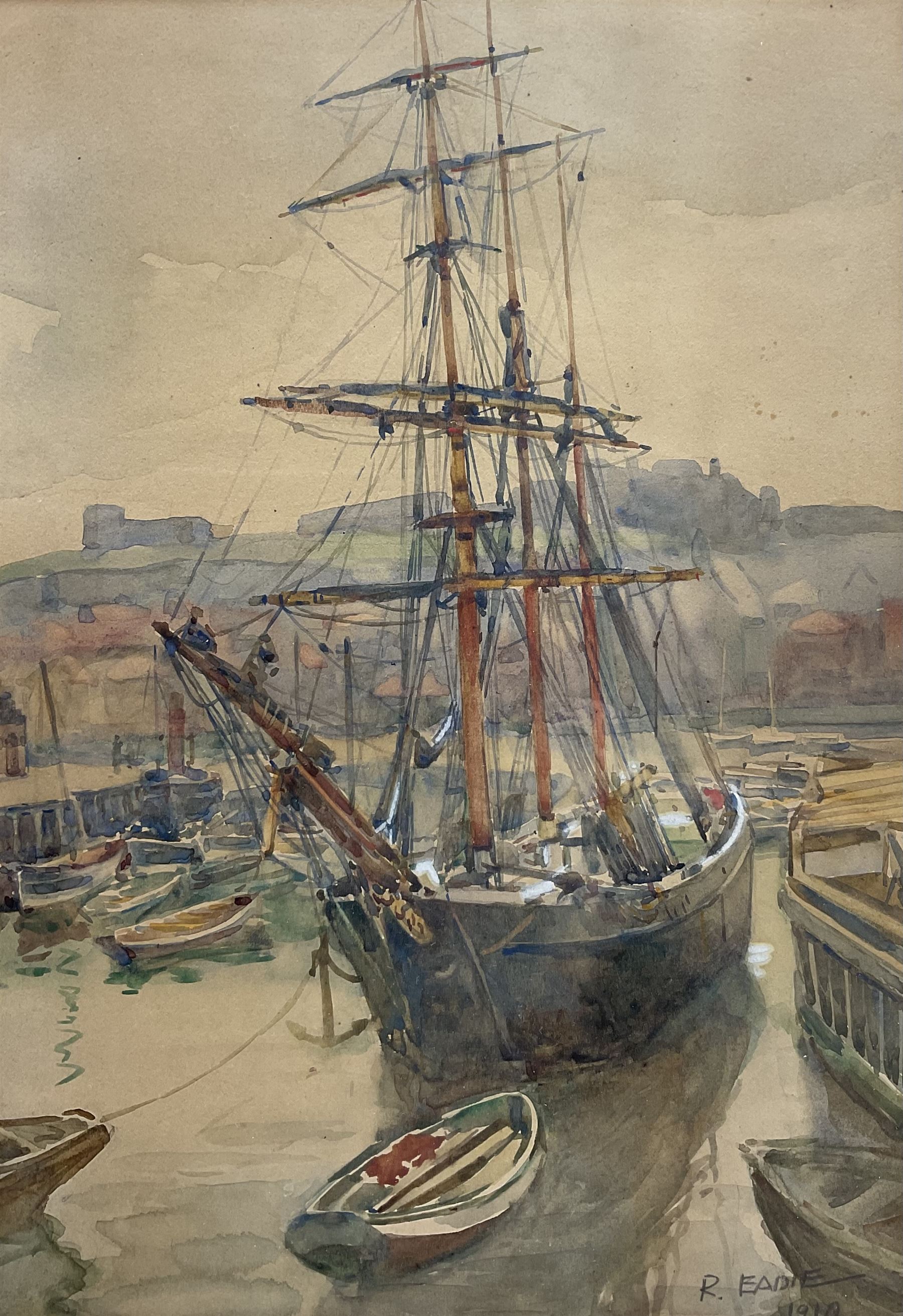 Robert Eadie RSW (Scottish 1877-1954): Whitby Boats, watercolour signed and dated 1910, 33cm x 23cm 