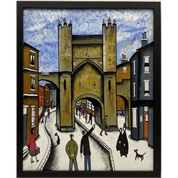 John Hanley (Northern British 1947-): 'Monk Bar Gateway York', oil on canvas, signed and titled verso with artist's certificate 50cm x 40cm 