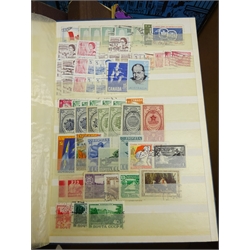  Collection of Great British, Commonwealth and World, Queen Victoria and later stamps in eleven folders/binders, on pages and loose including various 'CCCP' Russia, Iraq, Bahrain, George VI and later Aden, Sudan, 1870s and later Romania etc, in one box   