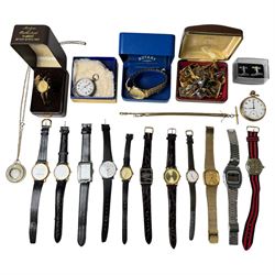 Collection of watches and cufflinks including continental silver pocket watch, gold plated...
