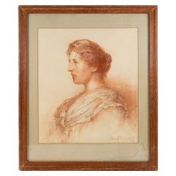 Mary Georgina Rischgitz (British 1866-1939): Self Portrait of the Artist, sanguine chalk signed 57cm x 49cm