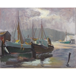  'Harbour Scene', oil on board signed and titled on artists label verso by Albert Walker (British 1900-1984) 40cm x 50cm  