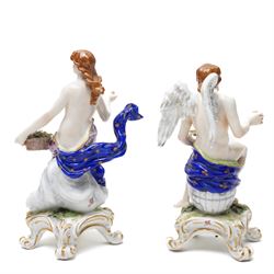 *18th century Chelsea porcelain vase, c1756-1759, with moulded floral decoration, with reserve panels of birds, gold anchor mark to base, H21cm; together with a pair of Sampson figures in Chelsea style, modelled as two female figures holding a peacock and corn, H22, and one further pair of Sampson figures, H17cm (5)From the Kirkham Hall Attic & Cellar Collection, sold without reserve