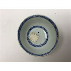 Chinese Nanking cargo tea bowl and saucer, circa 1740s/1750s, decorated with pine tree pattern within diaper borders, with certificate of authenticity and Christie's The Nanking Cargo sale label to base, saucer D11.5cm