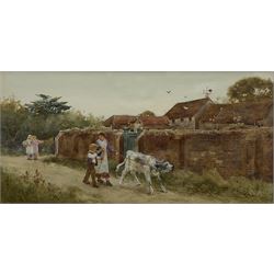 Attrib. Thomas Mackay (British 1851-1920): The New Calf, watercolour unsigned 16.5cm x 34cm