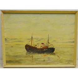  Robert Sheader (British 20th century): 'Moreleigh' Fishing Boat, oil on canvas board signed and titled 37cm x 50cm  