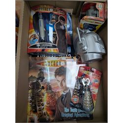 Doctor Who collectables, including Tardis Money Bank, Hologram Chamber, Bottle Opener, Cyber Man money box, calendar, annual, etc
