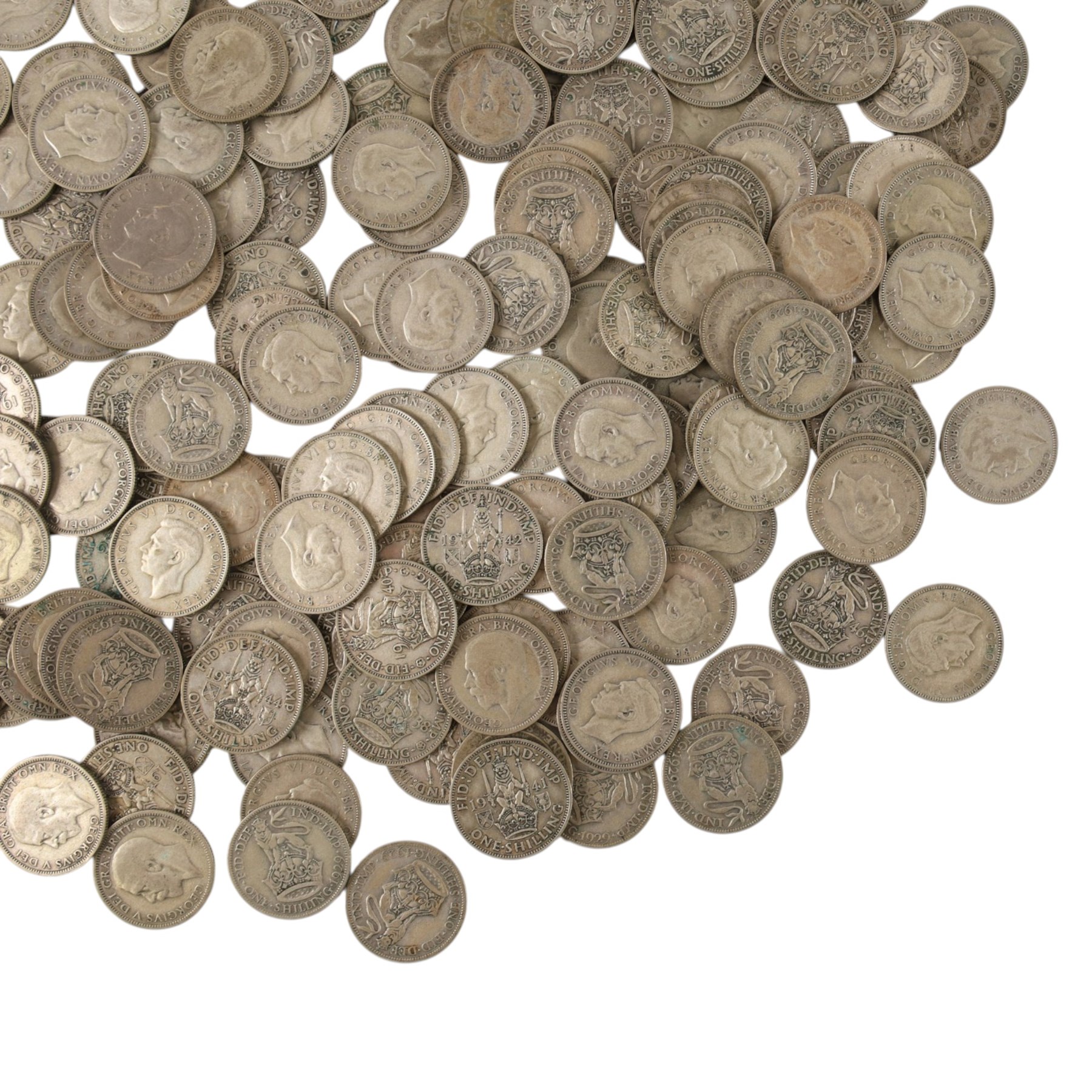 Approximately one hundred and sixty Great British pre-1947 silver one shilling coins