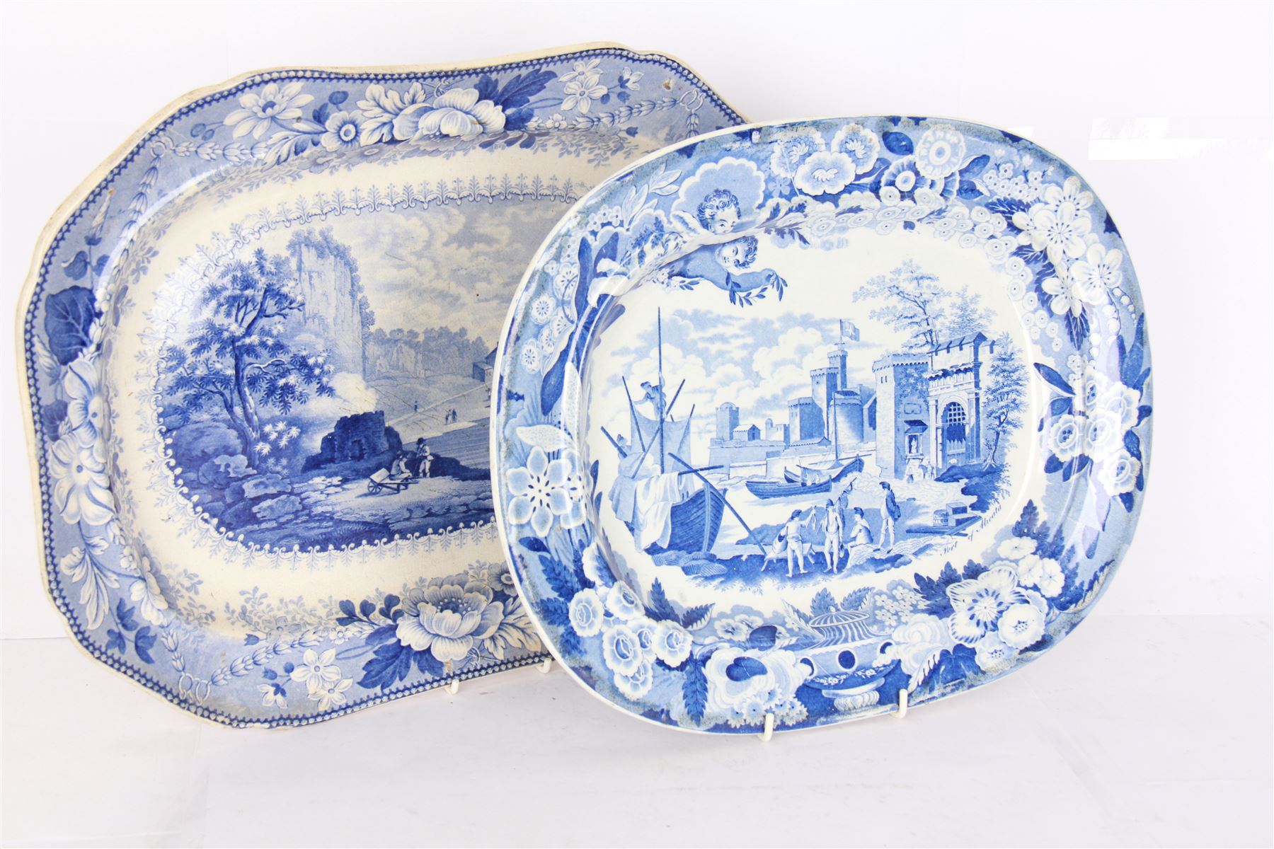 Pountney & Allies Bristol Views Series 'River Avon' meat plate together with Don Pottery meat platter 'Port of Alicata 