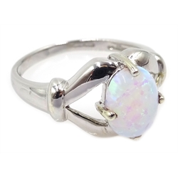  White gold single stone opal ring, hallmarked 9ct  
