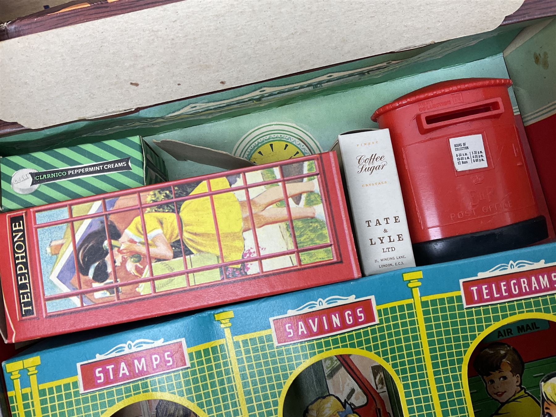 Berwick Toys High Street Shops layout with well-stocked sweet shop and post office; H.C.F. Build A Farm set; and Jukepet battery operated miniature jukebox; all boxed (3)