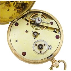 19th century 14ct gold key wound cylinder pocket watch, gilt dial with Roman numerals, stamped 14c