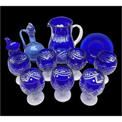 Bristol blue glass jug, together with bl