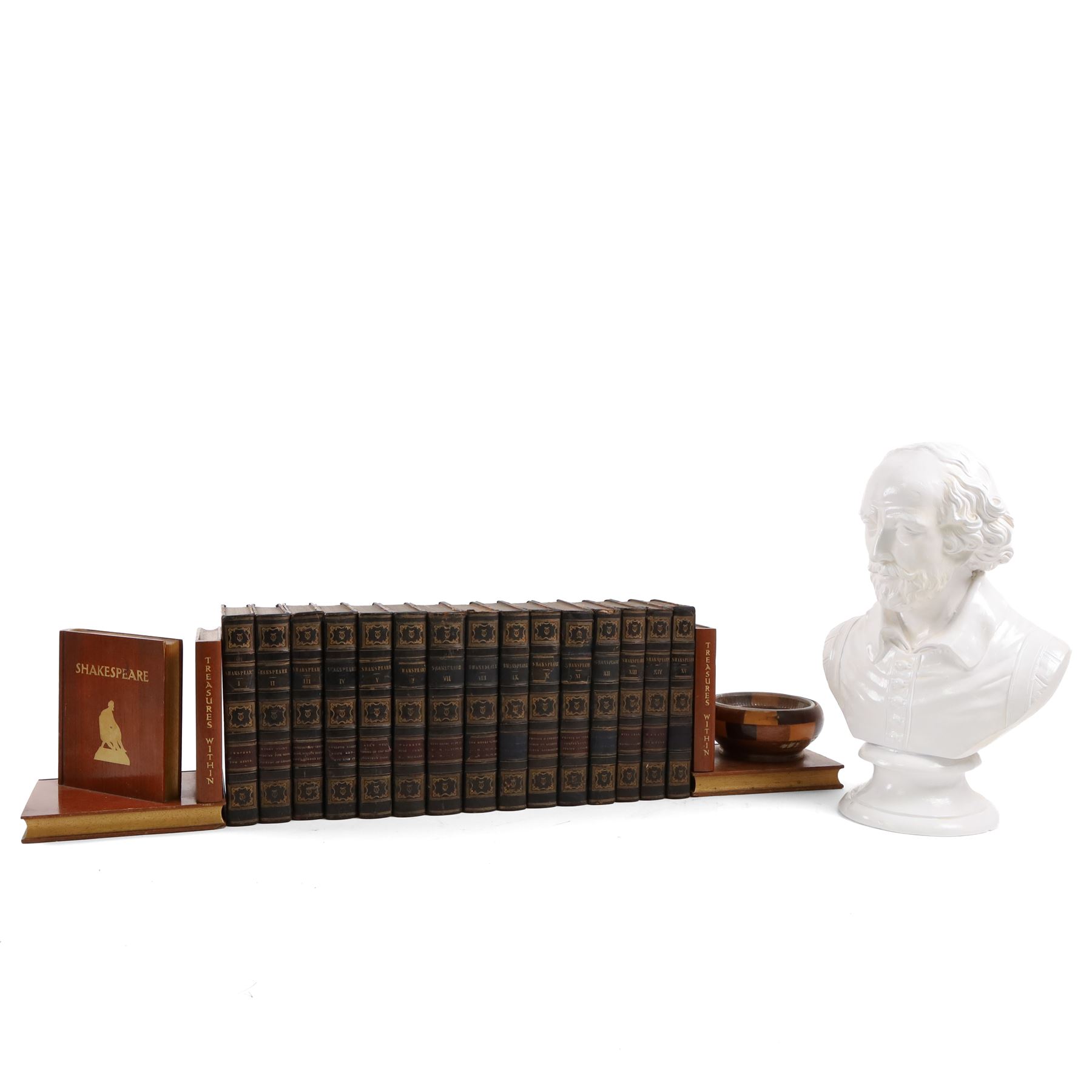 Plaster bust of William Shakespeare, together with an 1833 set of Shakespeare books