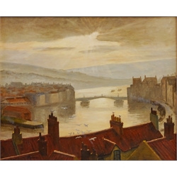  Whitby Harbour, 20th century oil on board signed by J. Burton 49cm x 59cm  