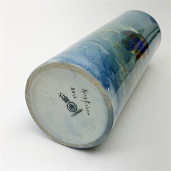 Royal Doulton Titanian Ware vase, painted by Harry Allen, of cylindrical form decorated with a Kingfisher perched upon a branch beneath a crescent moon, signed H. Allen, with printed mark beneath and painted mark 'Kingfisher 2846', H21cm