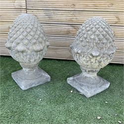 Pair of cast stone garden pineapples, D30, H55 - THIS LOT IS TO BE COLLECTED BY APPOINTMENT FROM DUGGLEBY STORAGE, GREAT HILL, EASTFIELD, SCARBOROUGH, YO11 3TX