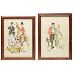 Mark Huskinson (British 1935-2018): 'Adjacent Hunts' and 'When the Claret Slipped Down like Silk Knickers', pair of limited edition prints finished with watercolour and acrylic signed and numbered 1/150 and 3/150 in pencil max 43.5cm x 30.5cm (2)