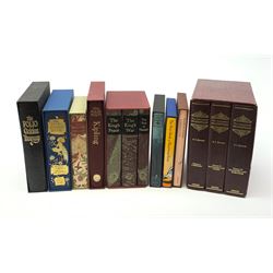 Folio Society - nine slip cases including The Blue Fairy Book, The Annotated Shakespeare, Kipling, The Brontes, Excellent Women, Ghost Stories etc