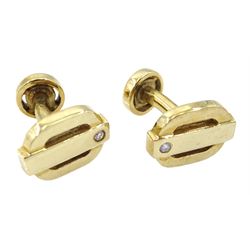 Pair of 9ct gold and diamond cufflinks, hallmarked, boxed