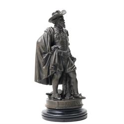 19th century bronze model of artist Peter Paul Rubens, on hardwood base, H39cm 